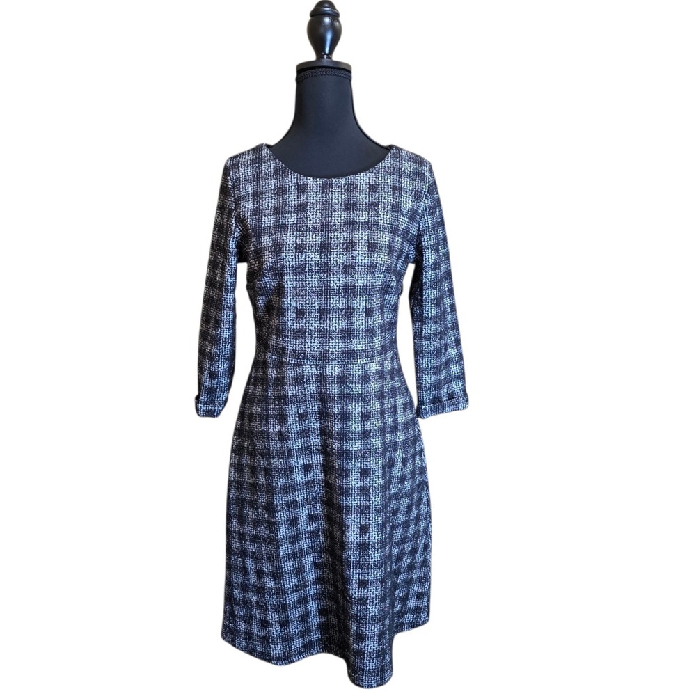 Yessica Dresses Black White Plaid Career Casual Dress 3/4 Sleeve 38 M NWT